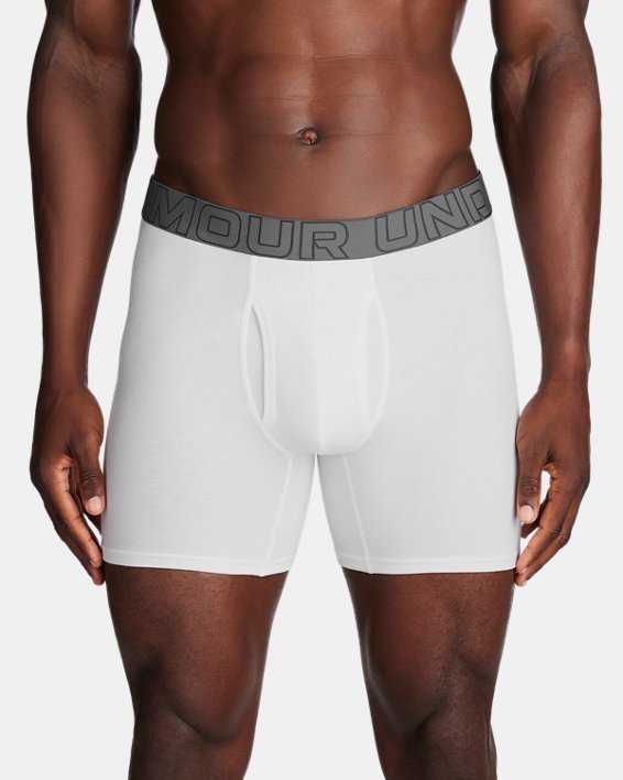 Men's UA Performance Cotton 6" 3-Pack Boxerjock® in White image number 0